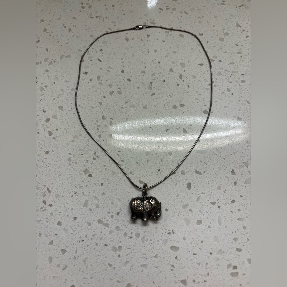 Gorgeous Sterling Silver + 14k Detailing Elephant Pendant Necklace